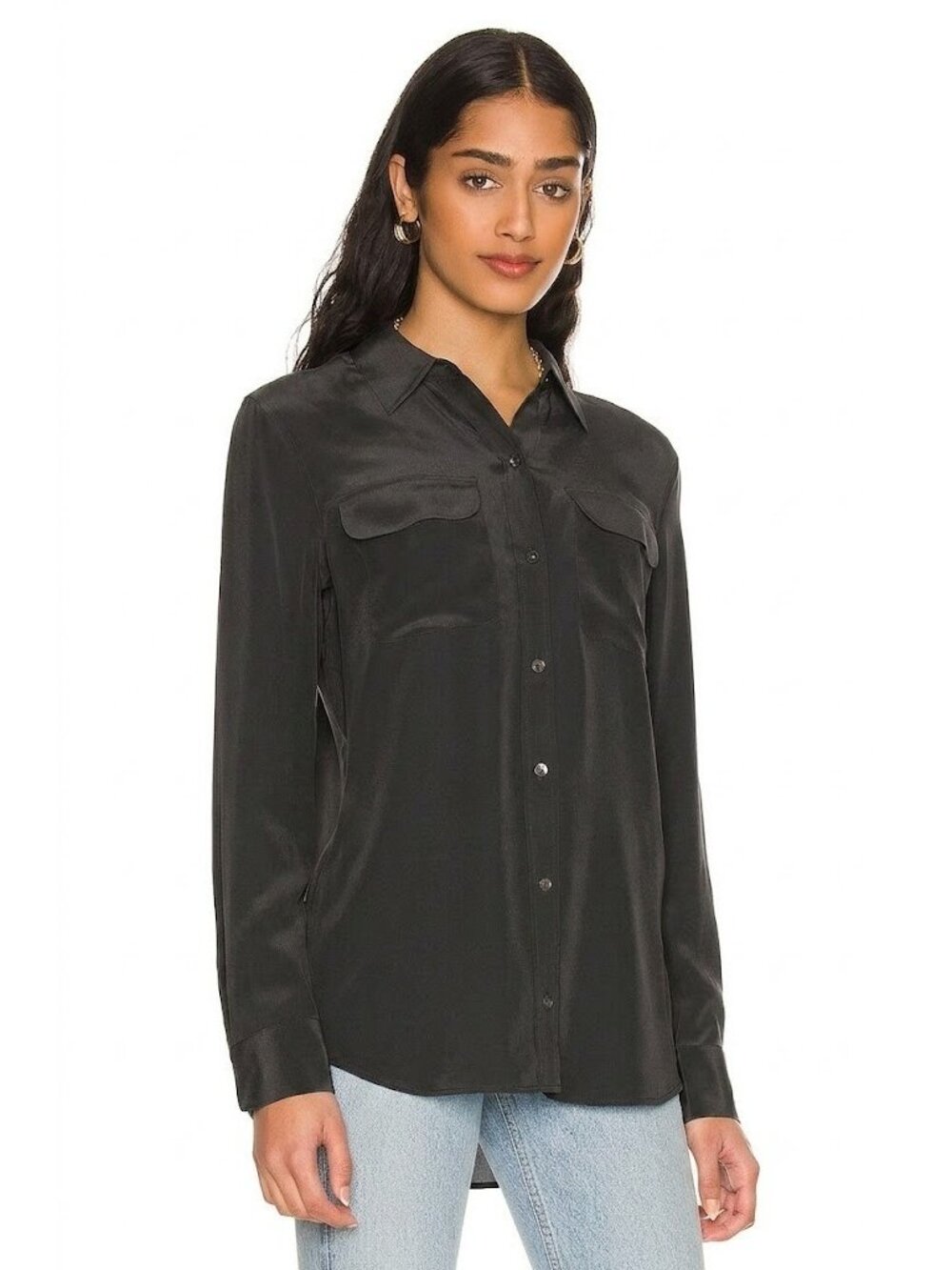 NWT Equipment Slim Signature in Eclipse Washed Black Silk Button Down Shirt M - Picture 3 of 10
